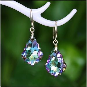 💕Beautiful 925 Silver Plated Austrian Crystal Earrings Purple💕